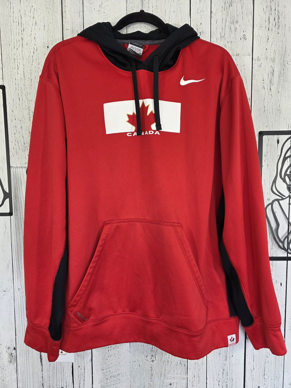 Nike Hockey Canada Therma-FIT Hoodie Red Black Size XL Cozy Winter Warm
